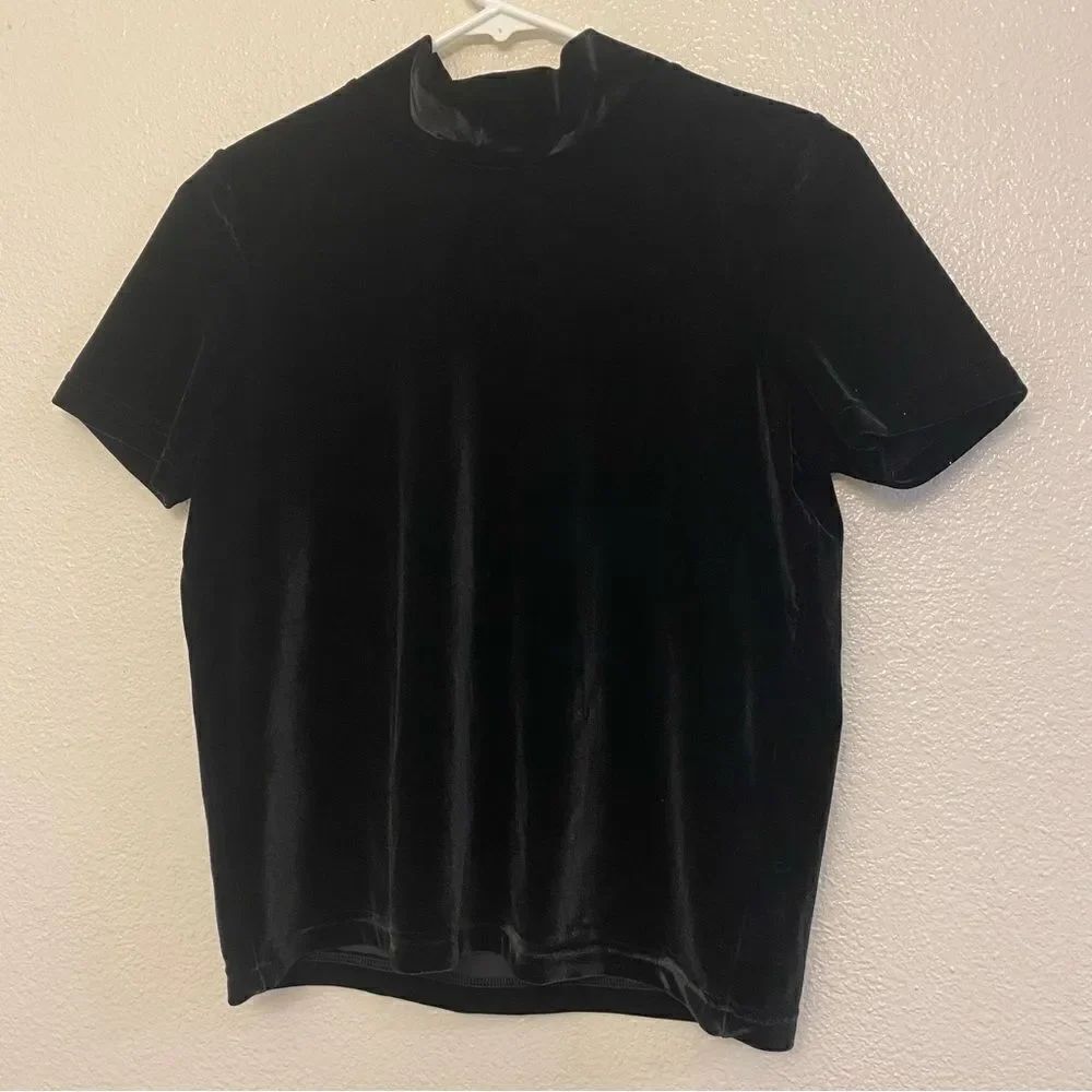 Madewell Velvet Mockneck Tee top blouse Black romantic, goth oversized boho XS - Picture 5 of 11